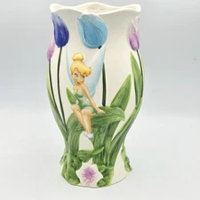 2006 Disney Store Tinker Bell Raised Relief Tulip Porcelain Large Vase