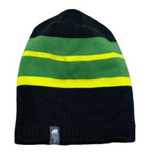 The North Face Youth Reversible Beanie Gorpcore Black Green Stripe Knit Hat Sz M