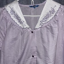 Vtg House Coat Size L Dream Crest Dress Robe Purple Gingham Snap Floral Grandma