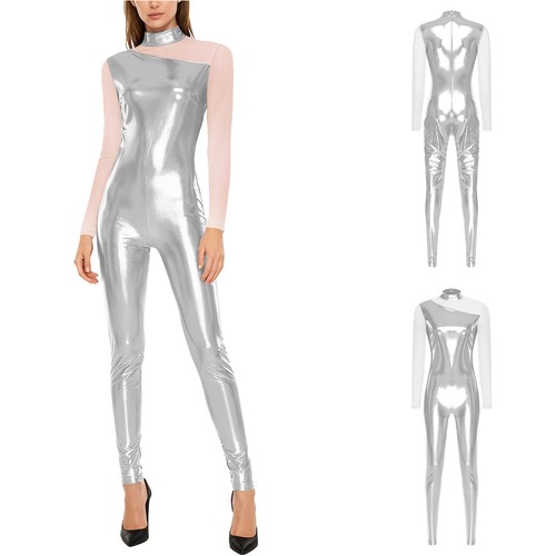 Body donna tuta gioco tuta patchwork pezzo unico abbigliamento sportivo metallizzato adulto - Foto 20 di 54