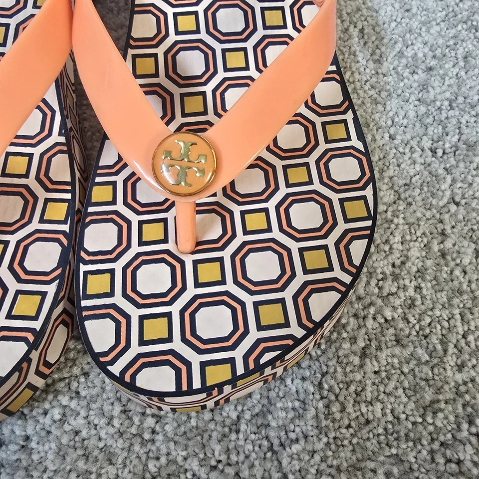 Chanclas Tory Burch Cuña Curvada Recortada Melón Fresco Ballet Rosa Octágono Usadas Foto 4 de 4