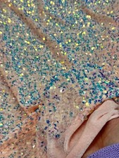 Blush Sequin Stretch Velvet Fabric Sparkly Spandex for Dresses, Costume