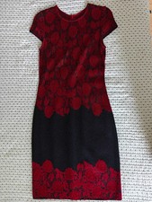 GORGEOUS St John Metallic Black & Red Rose Sheath Knit Dress
