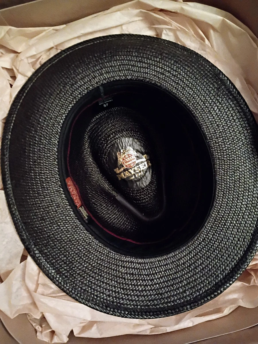 Sombrero de Paja de Panamá Mayser Torino Fedora 1212831 Negro 8525 Talla 57 Nuevo en Caja Nuevo