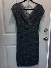 DRESS MARINA tiered lace stretchy pewter gray size 6 cute NEW
