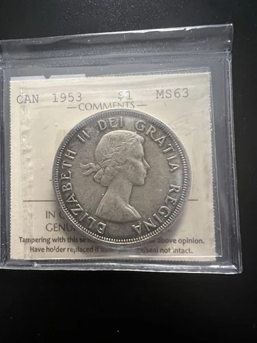 Canada Silver $1 Dollar 1953  SF, SWL Certified  ICCS MS-63 SF ; SWL