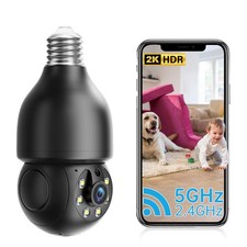 AI PTZ Light Bulb Security Camera 1080P Dual Band WiFi Color Night Vision Camera