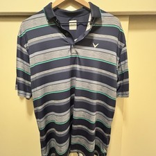 Callaway Opti-Dri Men's Golf Polo Shirt Navy Blue Teal Gray Striped Short Sleeve