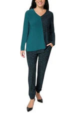 Antthony Women's 2-piece Colorblock Top and Pant Set Evergreen Tweed