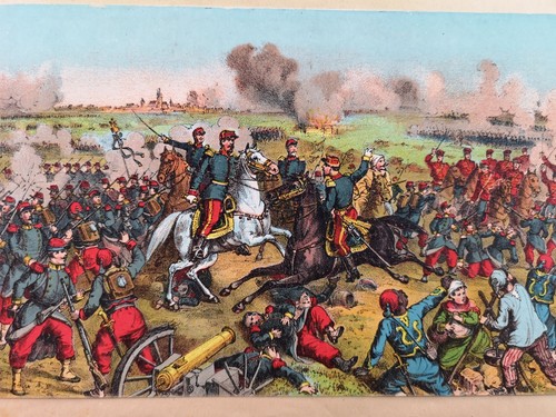 Chromolithograph from 1888. The French retreat under Marshal Bazaine na