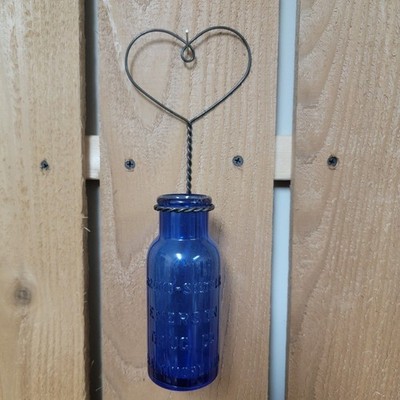Vintage  Cobalt Blue Embossed Bromo Seltzer Bottle Emerson Drug Co 6  With Heart