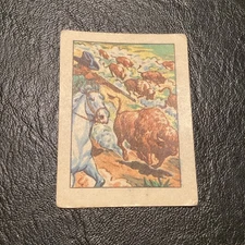 1951 Post HOPALONG CASSIDY Wild West Trading Card #35 Shooting Buffalo Hunting