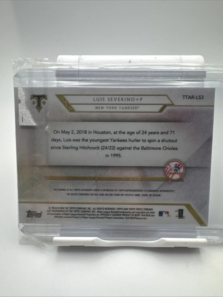 Luis Severino 2019 Topps Triple Threads /9 Autograph Patch Auto Yankees - Image 4 of 4
