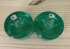 Pair Of Two Blenko Green Glass Candle Holders with Big B Stickers Handmade