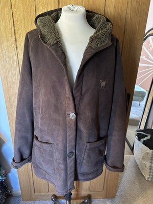 Result La Femme Feline Brown Suede Effect Hooded Coat Sherpa Lined Women's XXL