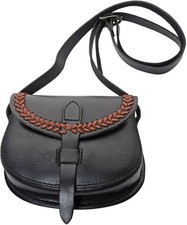 Medieval Shoulder Bag Black Leather Construction With Brown Leather Accents