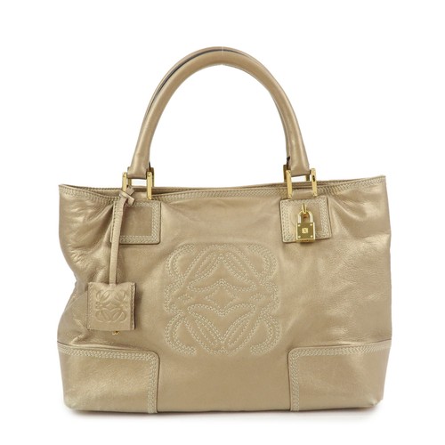 LOEWE Anagram Nappa Leather Tote Bag Hand Bag Gold Authentic Used F/S
