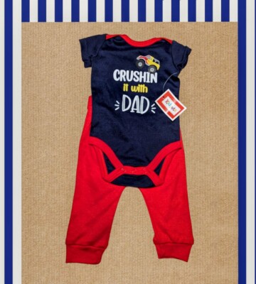 KIDGETS Boys Size 3/6 Months MONSTER TRUCK 2-Piece Outfit Blue Pants Bodysuit