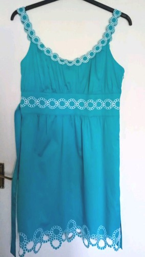 Size 14, Monsoon Fusion Turquoise Dress With White Embroidered Circle Design -