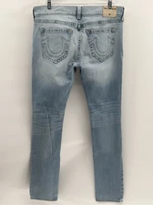 True Religion Jeans Rocco Relaxed Skinny Men 38 x 32 Light Blue Distressed