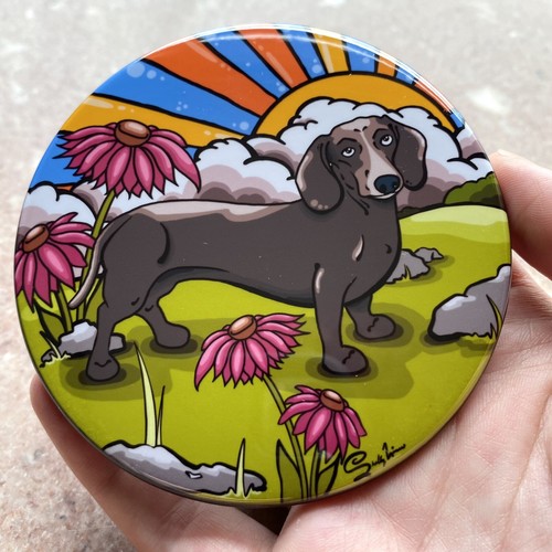 Black Dachshund Psychedelic Magnet Retro Wiener Dog Gift and Kitchen Decor - Picture 2 of 4