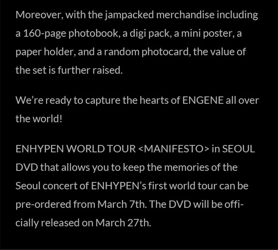 ENHYPEN WORLD TOUR MANIFESTO IN SEOUL [DVD/DIGITAL CODE] w