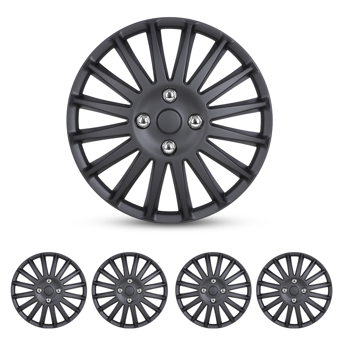 14-Inch Snap-On Black Matte Wheel Covers for Cars & Trucks Set of 4
