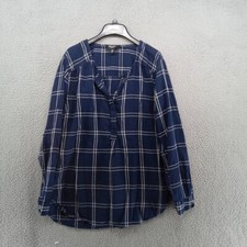 Nine West Shirt Womens XXL Navy Blue White Plaid 1/2 Button Up Pullover Casual
