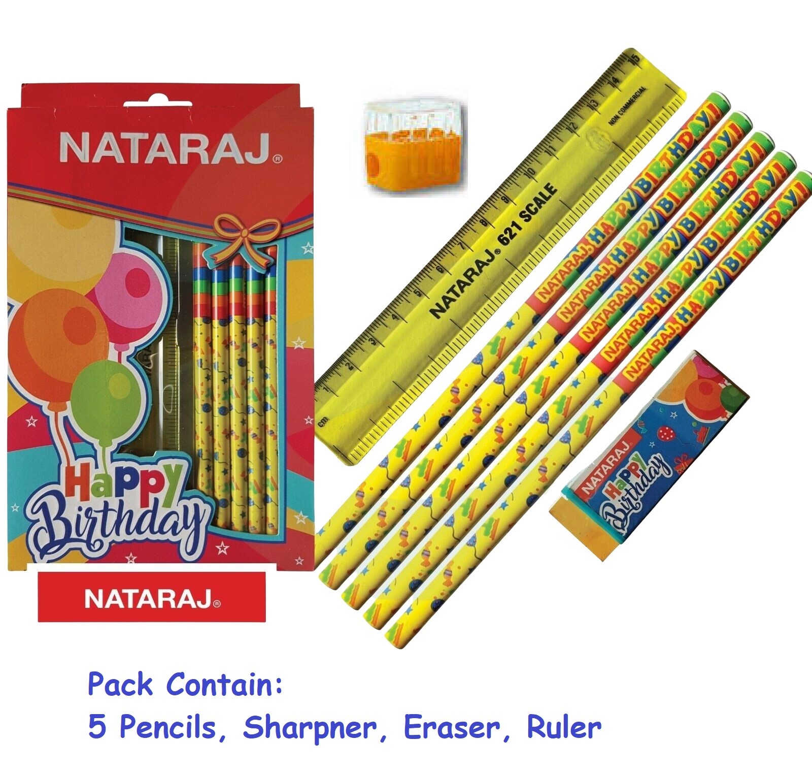 NATARAJ Happy Birthday Writing Kit Pencils Eraser Sharpener Ruler Party Gift eBay