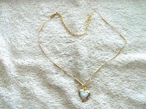 signed ACCENTS BY HALLMARK Heart Pendant, Gold Tone Metal, White Textured - Picture 3 of 4