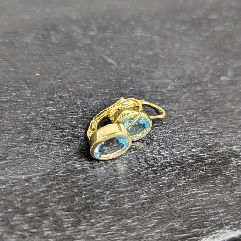 Ohrhänger Bouton mit Blautopas -Silber / vergoldet | Ohrringe | Schmuckstyck - Bild 4 von 4