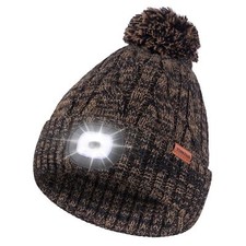 Unisex LED Beanie with Pom-Pom USB Rechargeable Headlamp Hat Stocking Cap Stu...