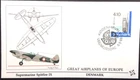 DENMARK SPITFIRE IX GREAT AIRPLANES OF EUROPE 1988 FLEETWOOD CACHET FDC UNADDR