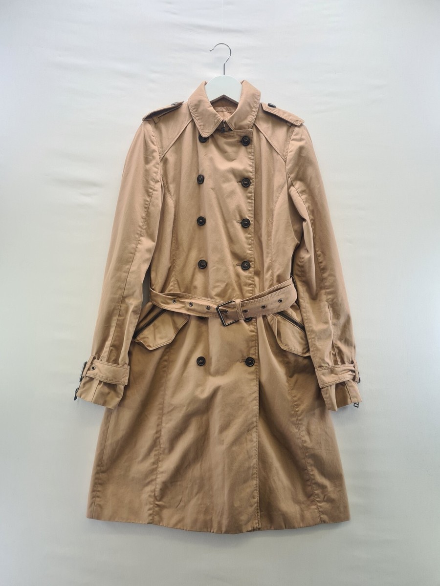 Zara Trench Coat Camel Small Double Breasted Long 100% Cotton