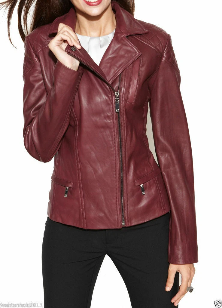 Burgundy leather clearance moto jacket women's