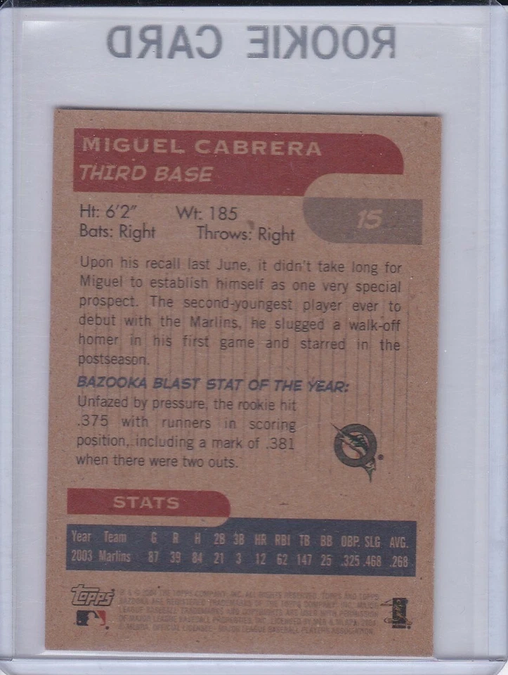 MIGUEL CABRERA ROOKIE CARD Mini RARE TOPPS RC Bazooka Baseball Marlins Tigers $$ - Image 2 of 2