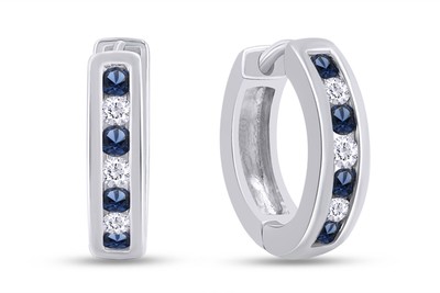 Huggies Hoop Earrings Simulated Blue Sapphire & Cubic Zirconia Sterling Silver