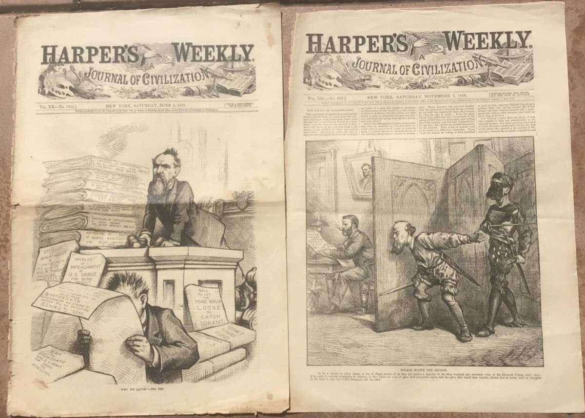 1876 FOUR Thomas Nast Cartoons - Original COVER Pages to Harper's