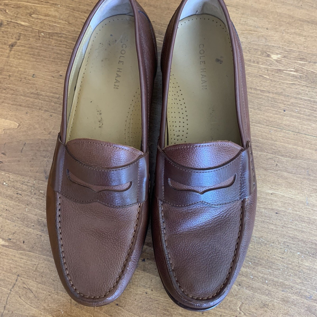 NWOT Men\'s Cole Haan Pebbled Grain Brown Penny Loafers Stitching (10M) Cole Haan Loafers Men - Etsy main image 4