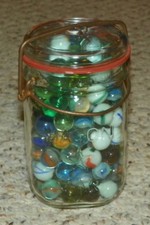 Vintage Mason Jar - Filled with Vintage Cats Eye Marbles - Un-searched
