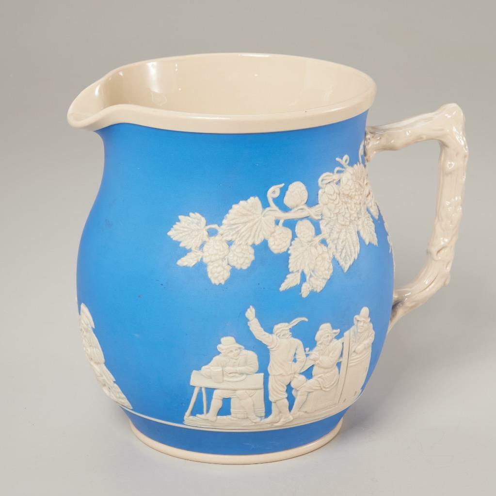 VINTAGE COPELAND SPODE BLUE & WHITE PITCHER/JUG W/ TAVERN SCENE