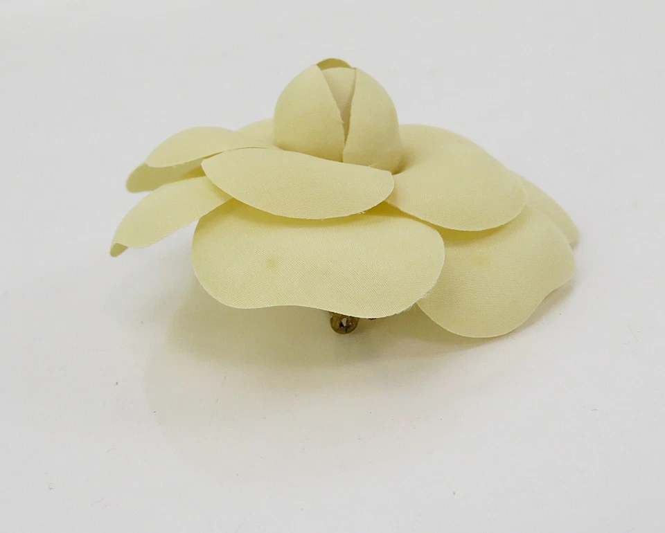 Authentic CHANEL Off White Fabric Camellia Brooch Pin #61237 - Image 4 of 4