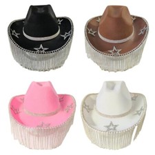 Rhinestones Cowboy Hat Fringed Cowgirl Hat Teens Girl Fashion Summer Headwear
