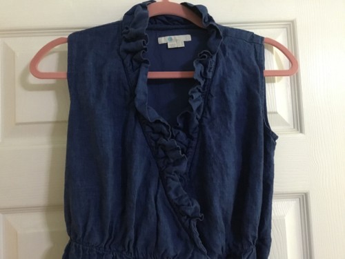 Boden Nancy Leinen Midikleid Rüschen Wickel Bindeband Taille blau Gr. 8P ärmellos - Bild 2 von 8