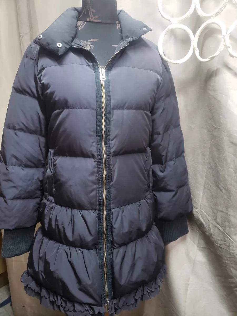 RED Valentino Lightweight Long Black Puffer Peplum Flared Down Jacket L