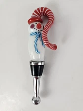 Art Glass Murano Style Christmas Snowman 5" Wine Bottle Stopper 💙