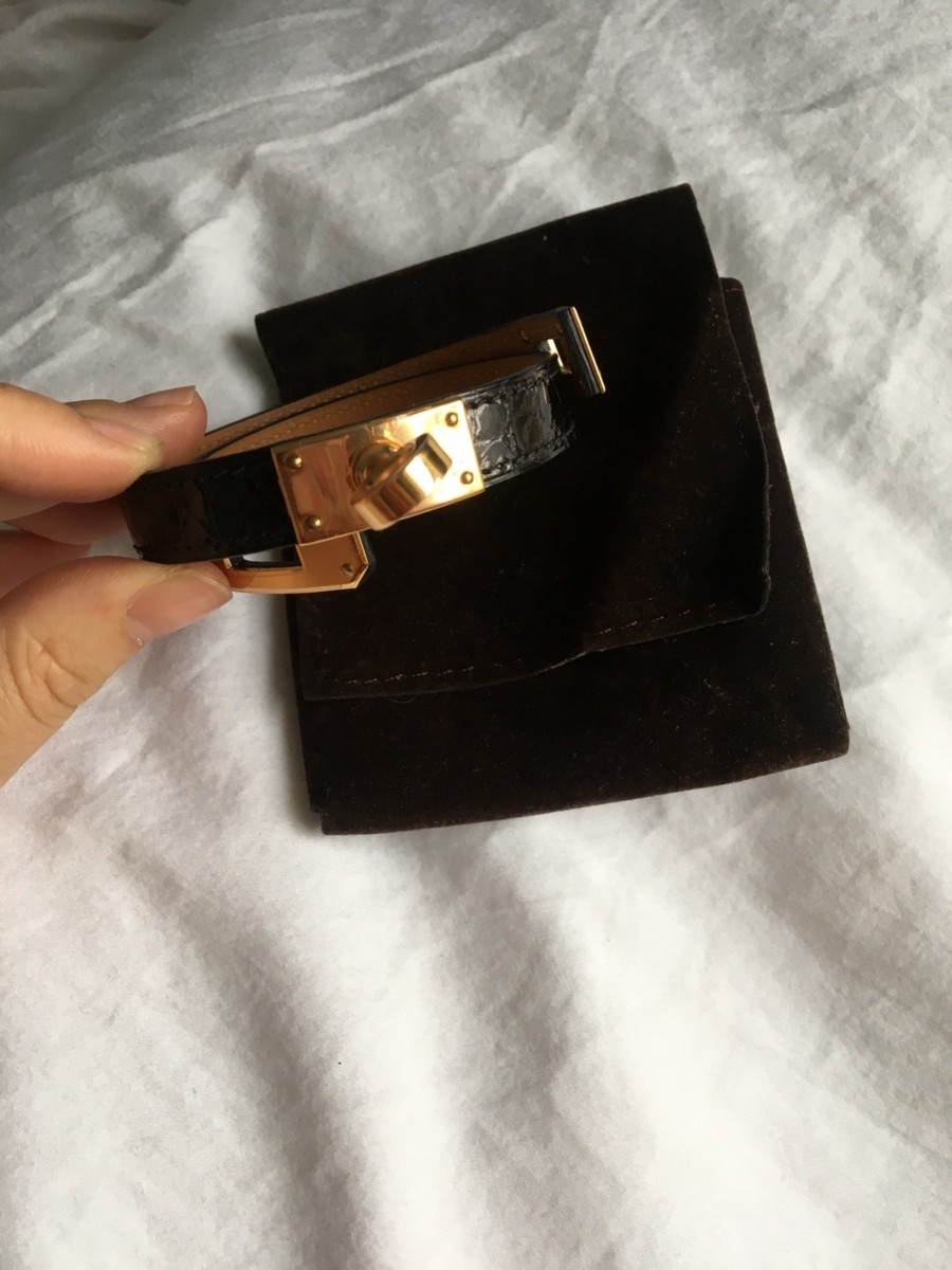 NEW RARE HERMES KELLY Double Tour BLACK CROCO/ ROSE GOLD Hardware 