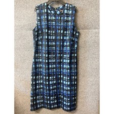 J.McLaughlin Blue Black Abstract Plaid Sleeveless Shift Dress Womens Large L