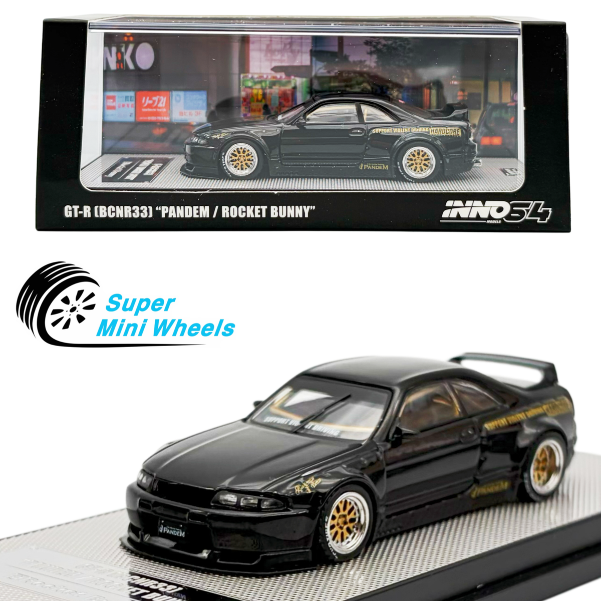 INNO64 1:64 Nissan GTR BCNR33 Pandem Racket Bunny Black | eBay