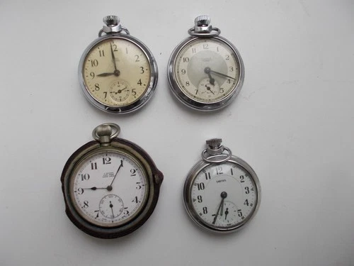 JOB LOT 3 SMITH POCKET WATCHES & SWISS MADE ANTIQUE WATCH WITH CASE ALL IN W/O